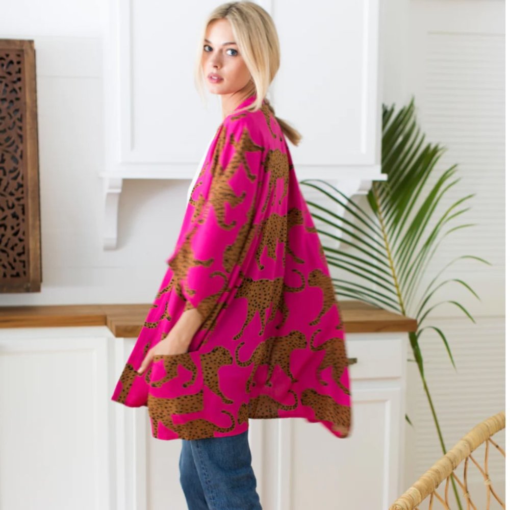 Emerson Fry Fete Kimono - Pink Yarrow Cheetah